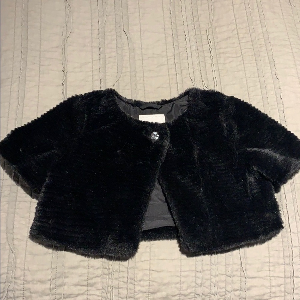 Girls Black faux fur shrug